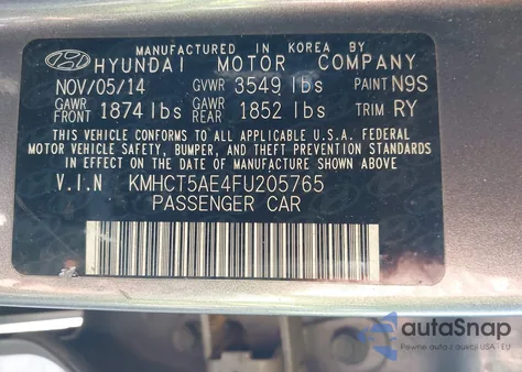 2015 Hyundai Accent Gs z USA, uszkodzony, nr VIN KMHCT5AE4FU205765